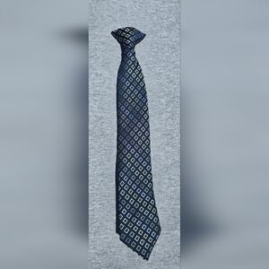 Boy's George Navy Clip On Tie w/ Yellow and Gold Diamond Pattern